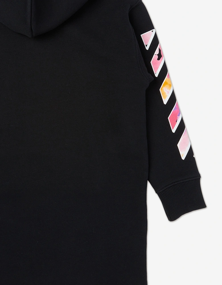 Girls Diagonal Watercolour Hoodie Dress in Black