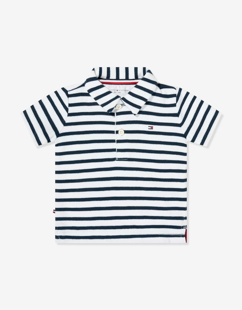 Baby Boys Rib Stripe Polo Shirt in Navy