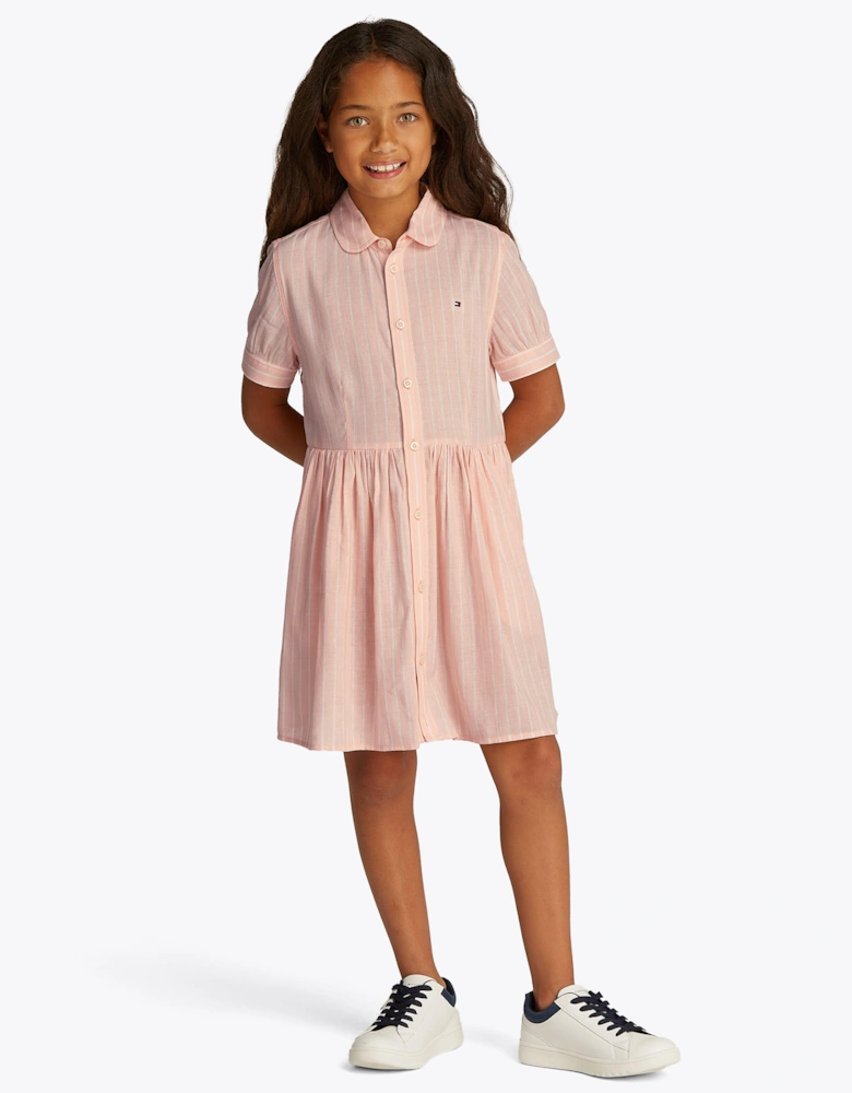 Girls Striped Shirt Dress in Pink