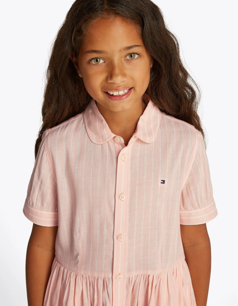Girls Striped Shirt Dress in Pink