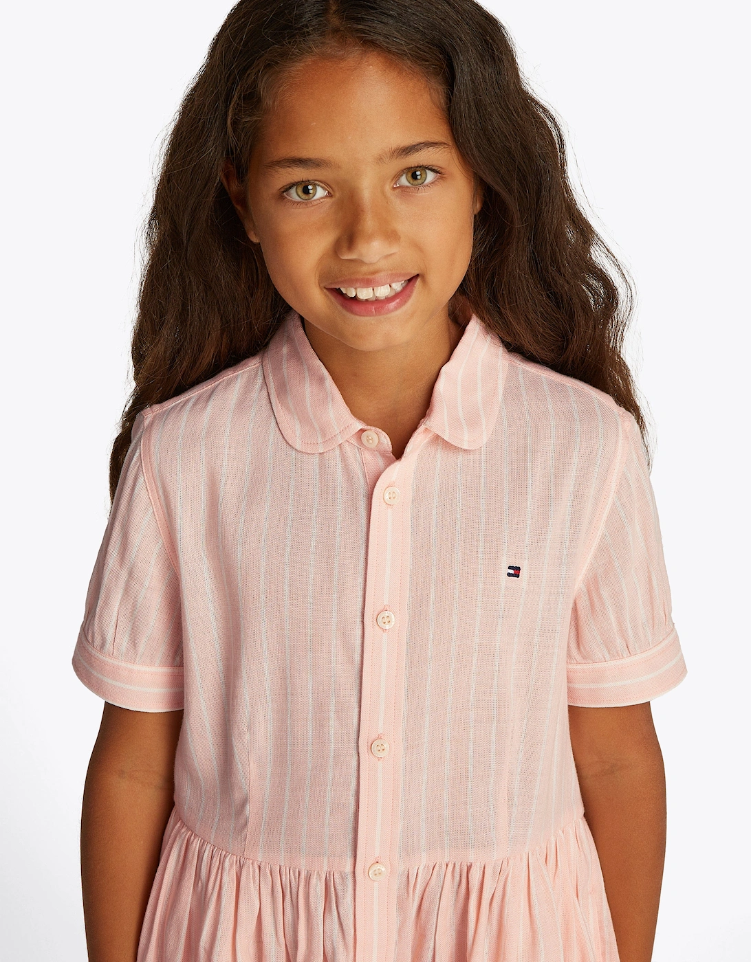 Girls Striped Shirt Dress in Pink