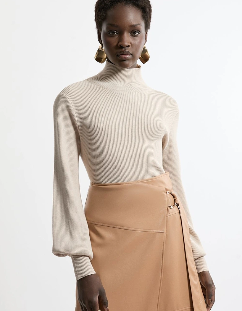 Viscose Blend Rib Knitted Funnel Jumper