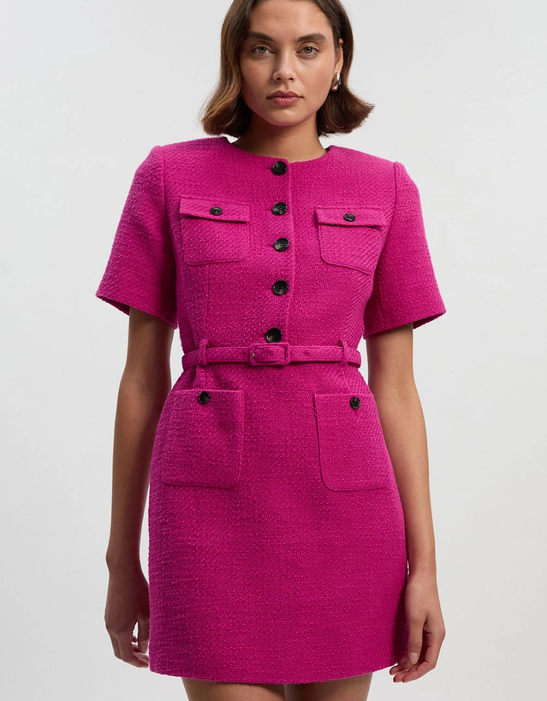 Petite Textured Tweed Belted Tailored Mini Dress, 2 of 1