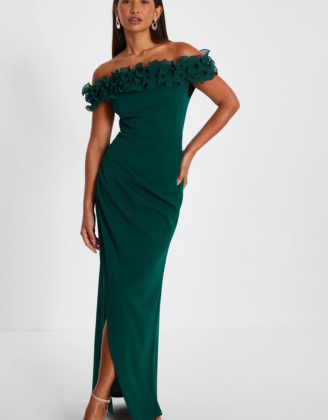 Black Ruffle Bardot Maxi Dress, 2 of 1