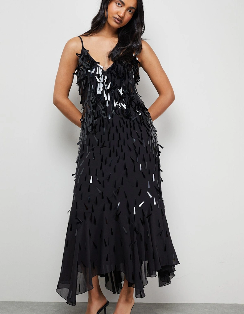 Premium Teardrop Embellished Bias Cut Midi Dress