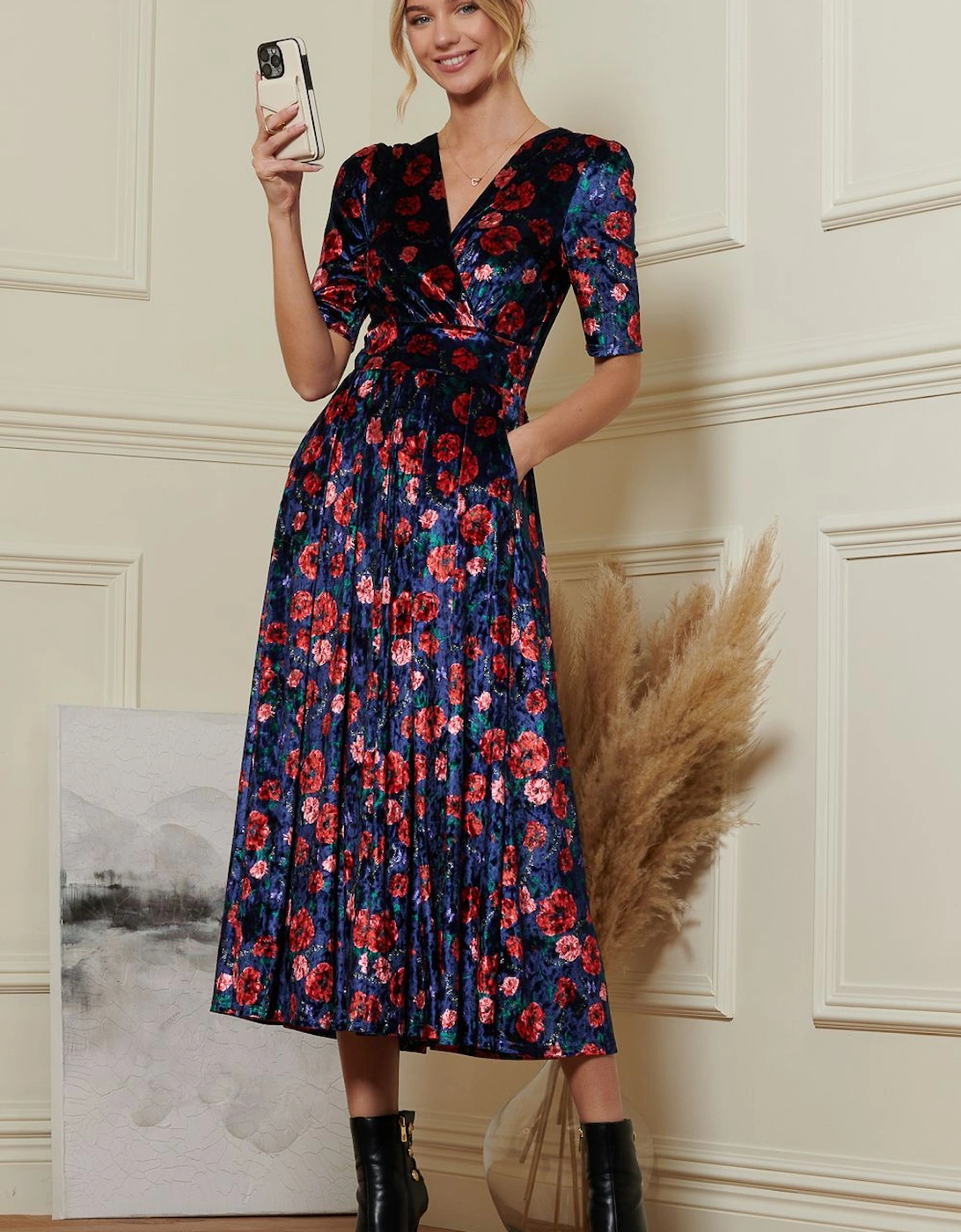 Floral Print Velvet Maxi Dress, 2 of 1