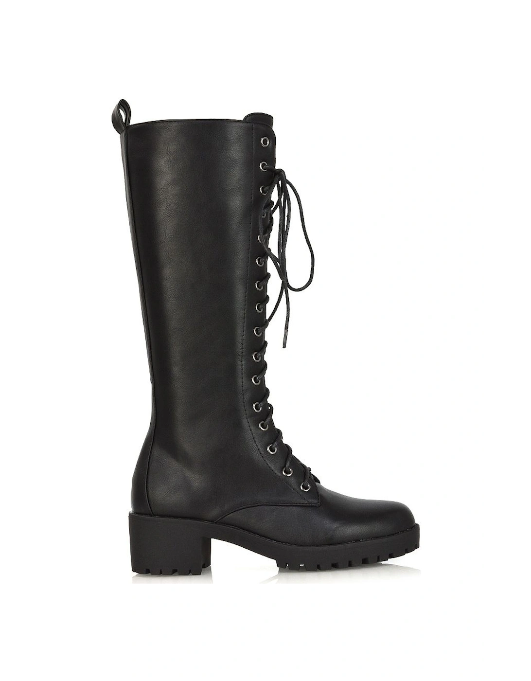 'Aspen' Lace Up Block High Heel Knee High Biker Boots, 2 of 1
