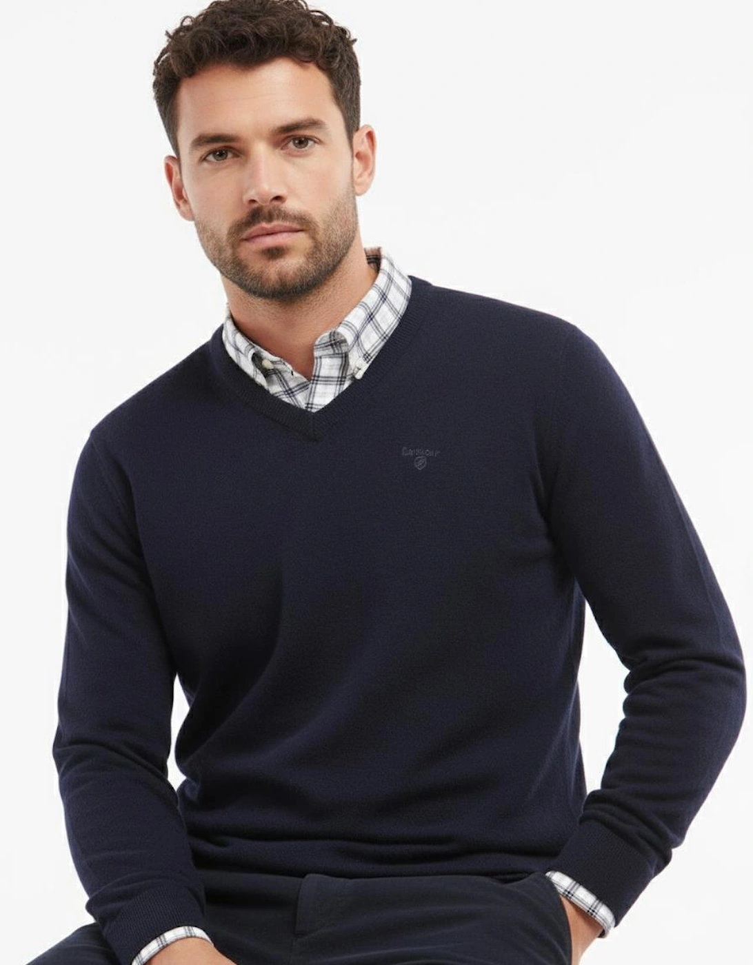 Essential Lambswool Mens V-Neck Jumper - Navy