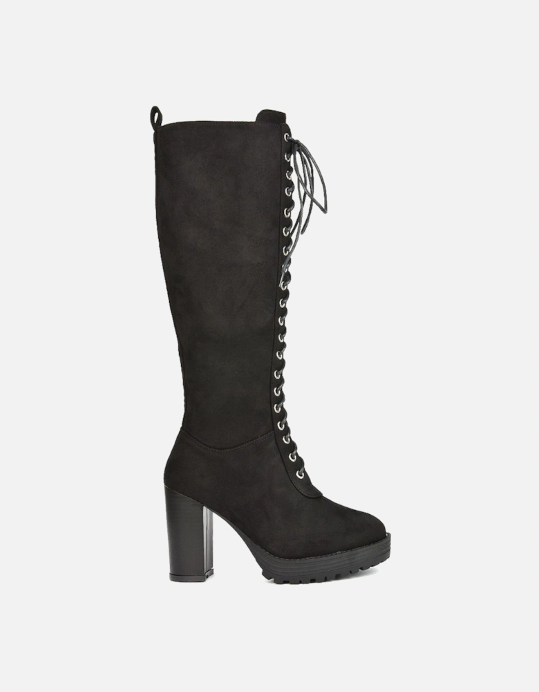 'Ruthie' Knee High Block Heel Lace Up Platform Boots