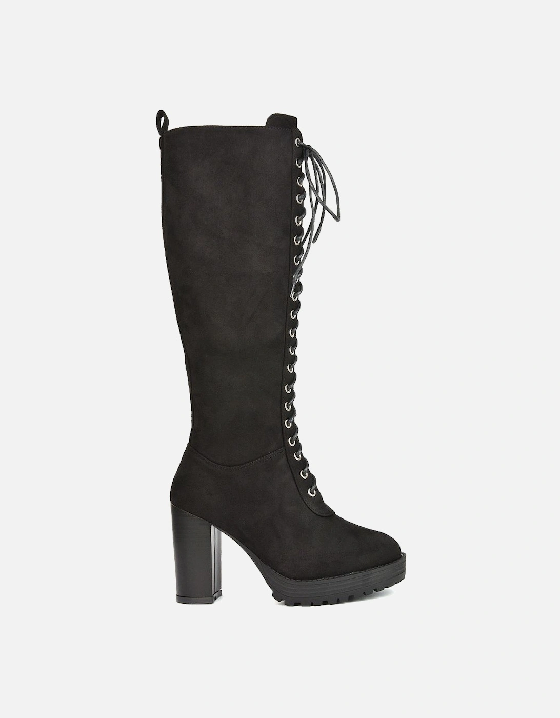 'Ruthie' Knee High Block Heel Lace Up Platform Boots, 2 of 1