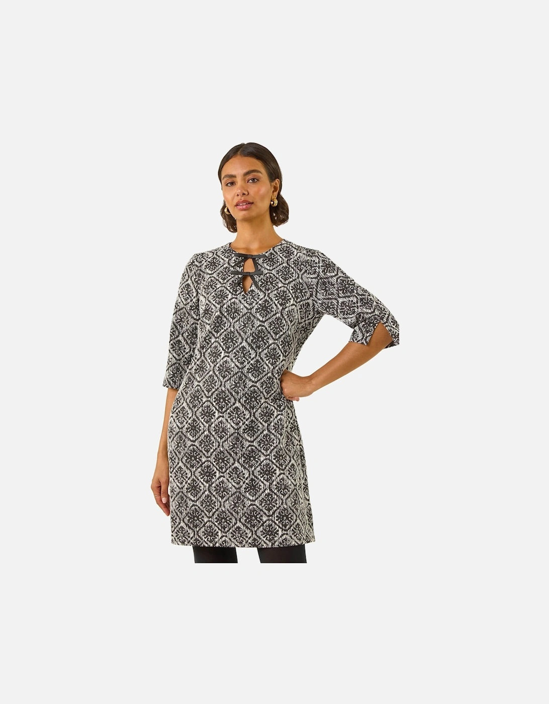 Tile Print Tie Keyhole Stretch Dress, 2 of 1