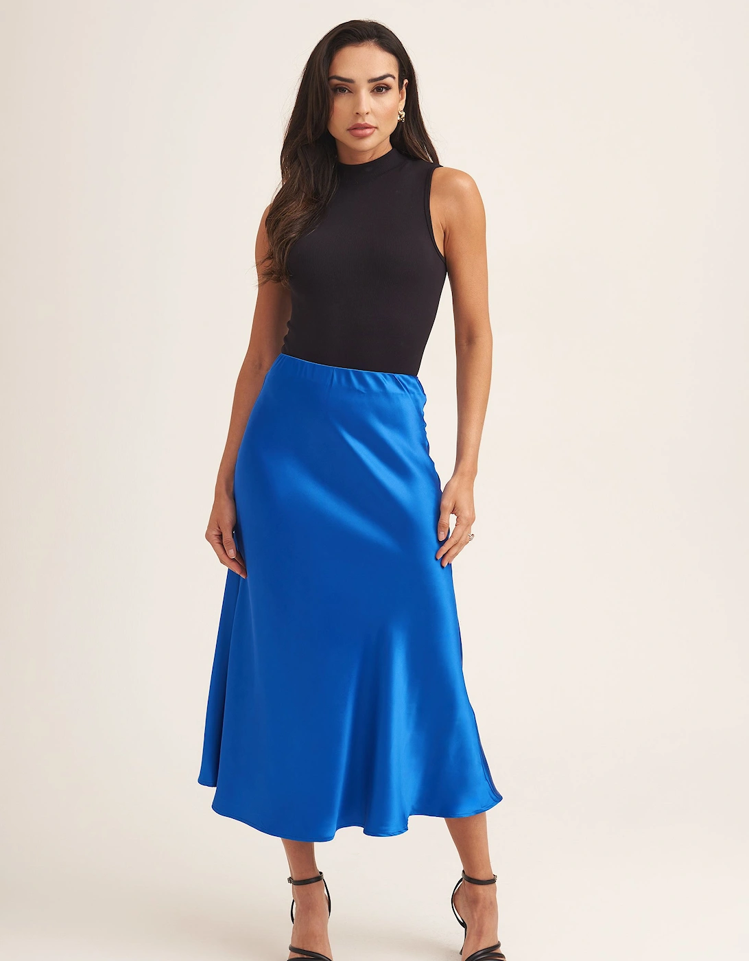 Cobalt Blue Satin Bias Cut Midi Skirt, 2 of 1