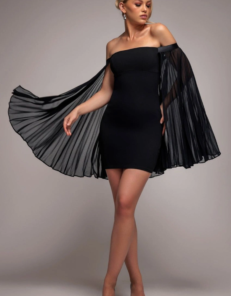 Strapless Mini Dress With Pleated Chiffon Cape