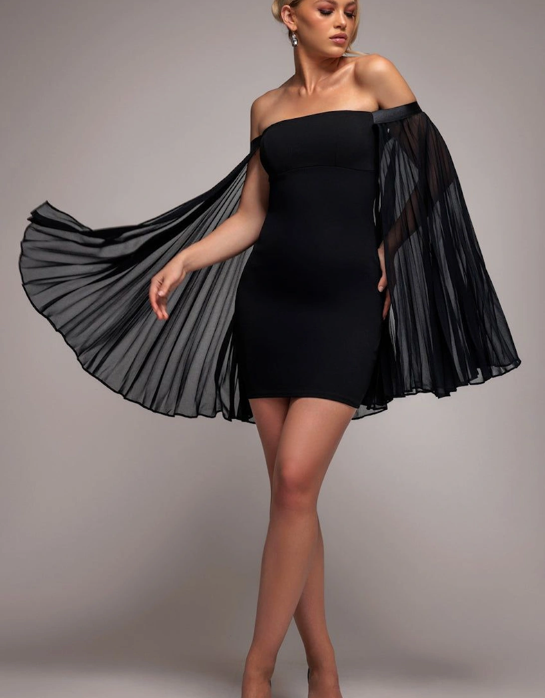 Strapless Mini Dress With Pleated Chiffon Cape, 2 of 1