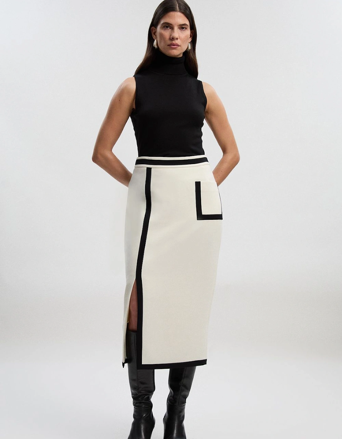 Compact Stretch Tipped Tailored Pencil Skirt, 2 of 1