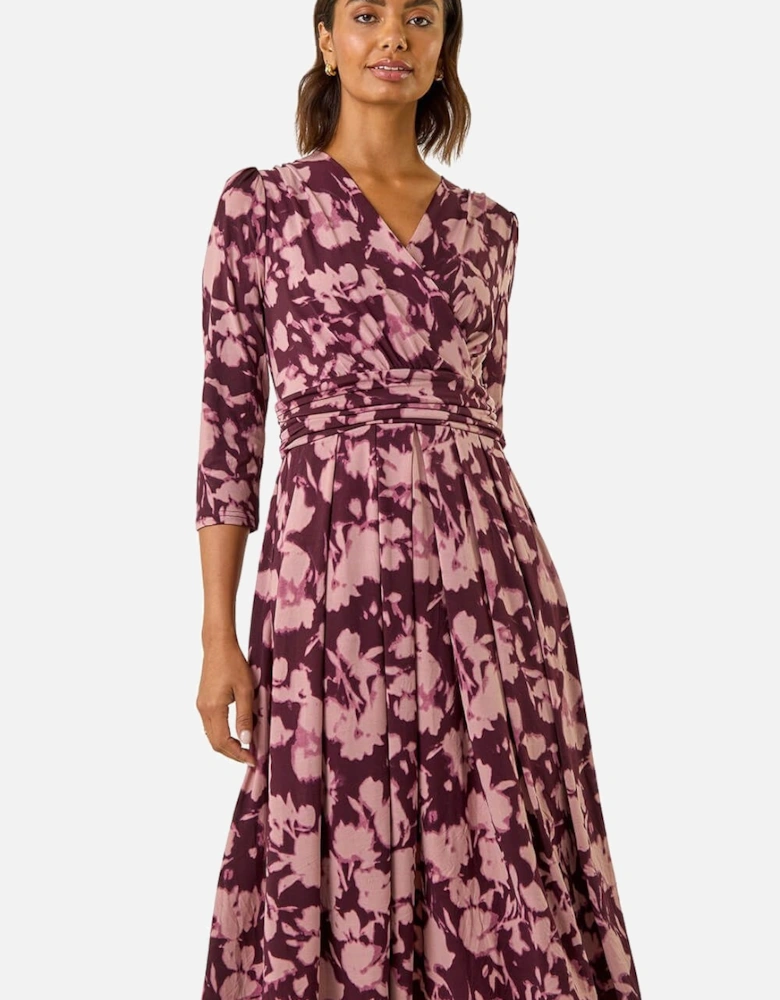 Abstract Floral Print Wrap Midi Dress