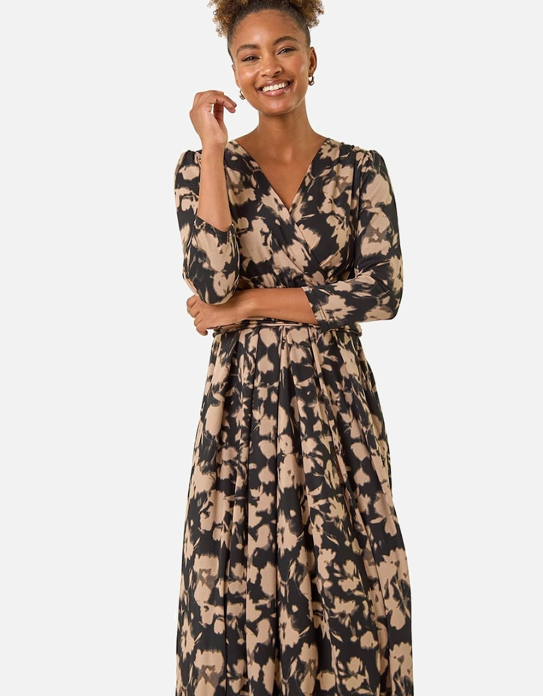 Abstract Floral Print Wrap Midi Dress, 2 of 1