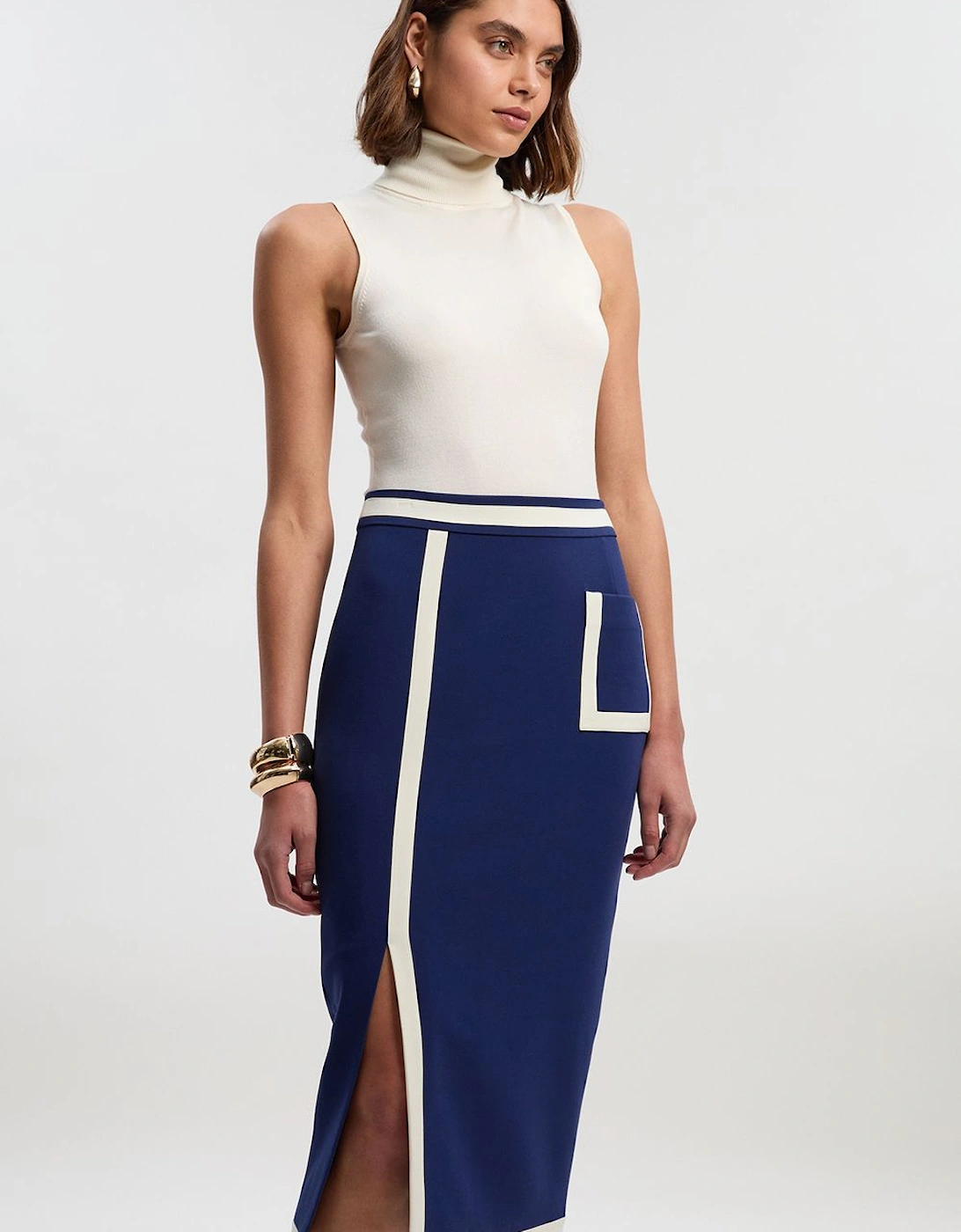 Compact Stretch Tipped Tailored Pencil Skirt, 2 of 1