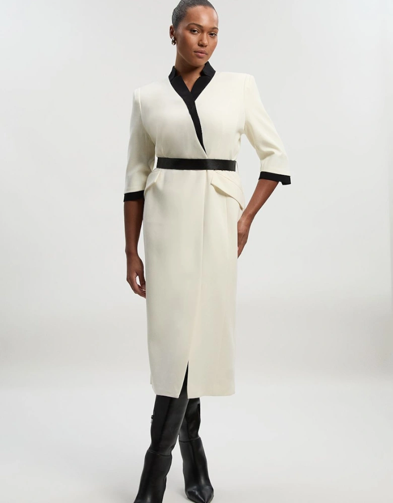 Plus Size Compact Stretch Tipped Tailored Belted Forever Midi Dress