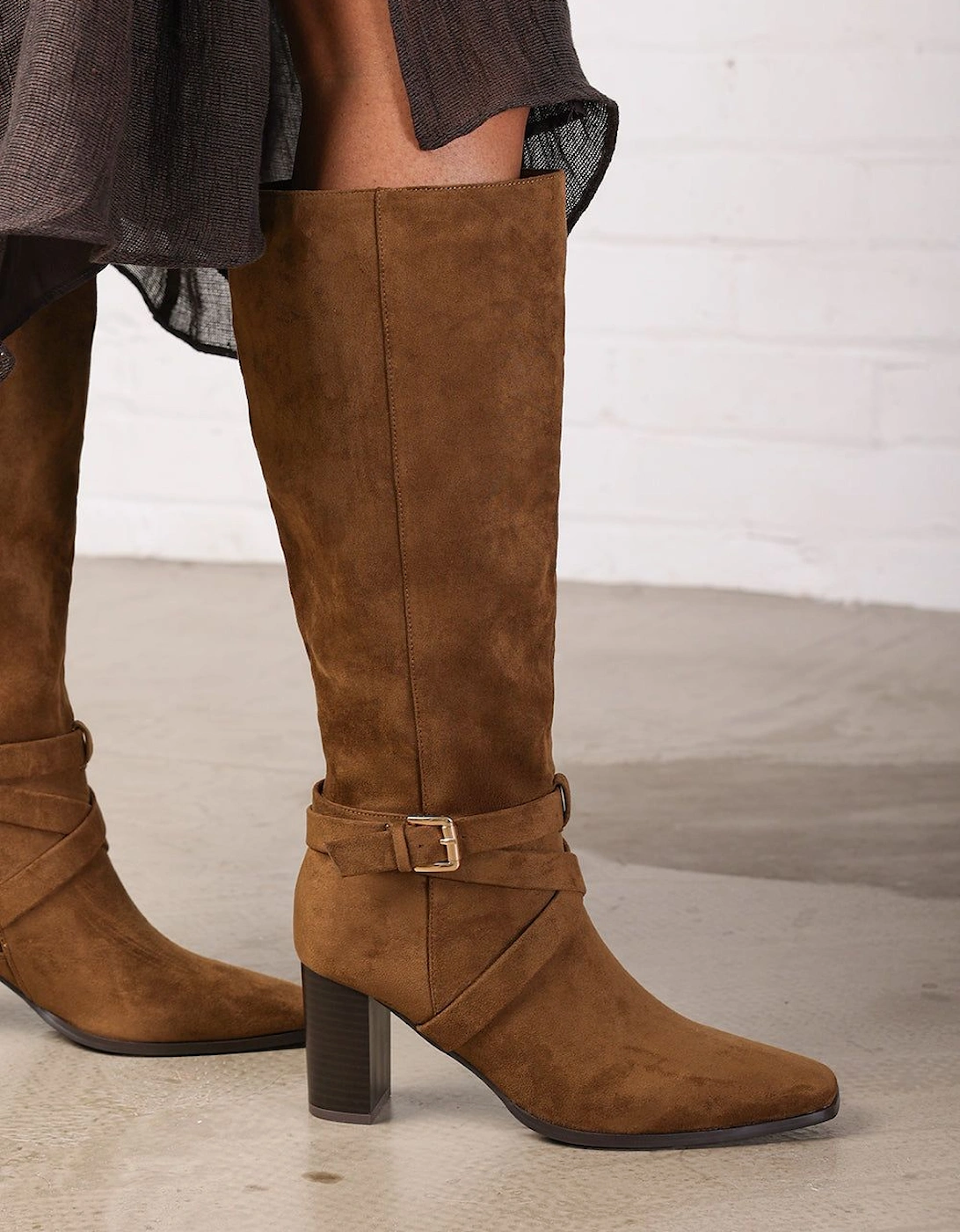 'Jolisa' Suede Buckle Strap Knee High Boots Block Heel Pointed Toe, 2 of 1