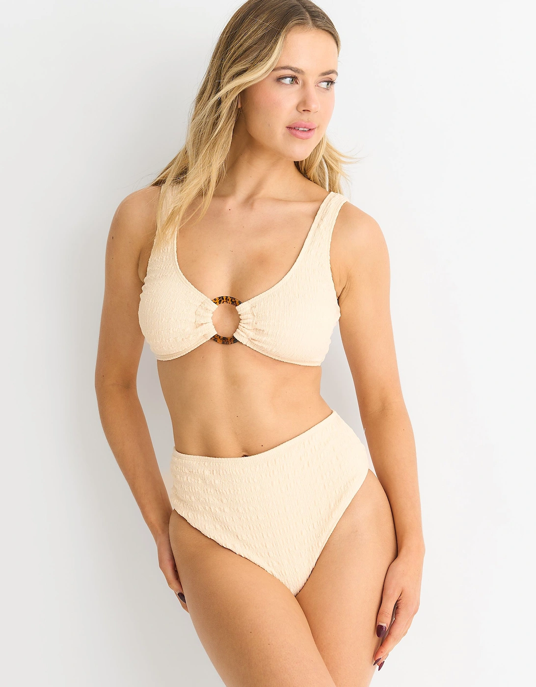 Ivory Textured Ring Detail Bikini Top, 2 of 1