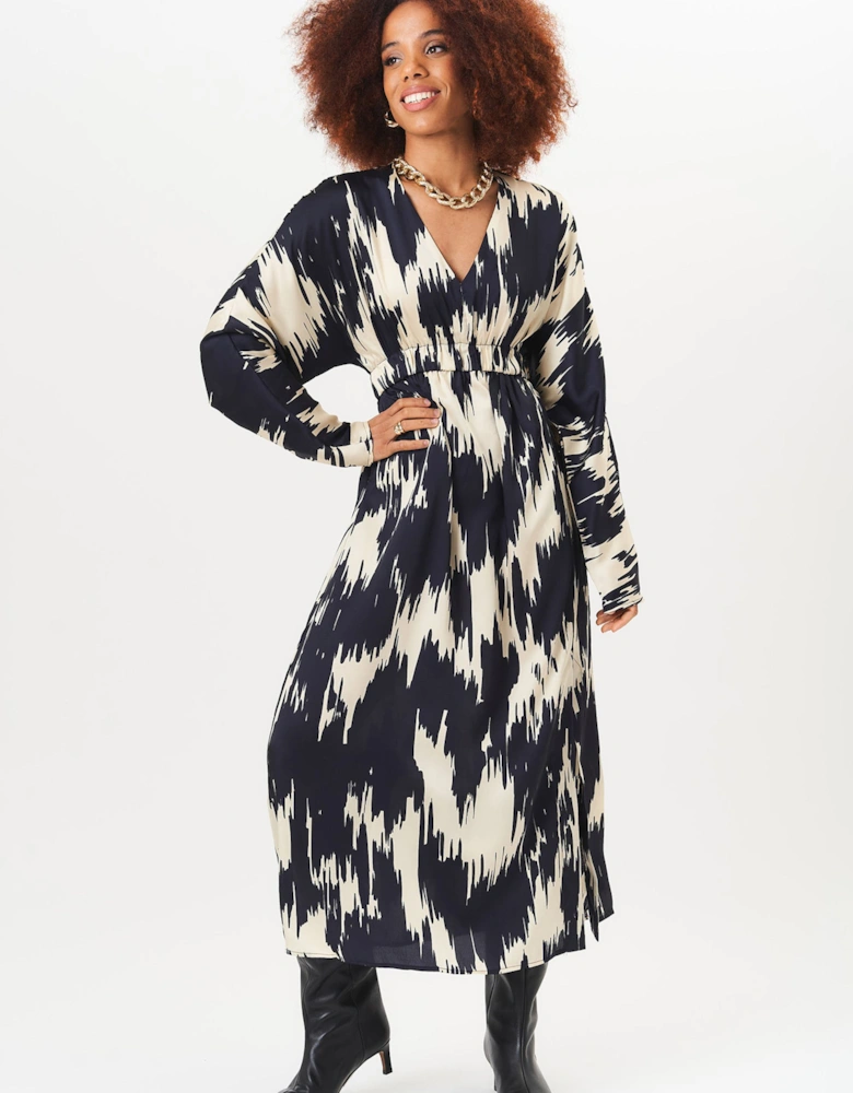 Mono Abstract Print Elasticated Waist Midi Dress