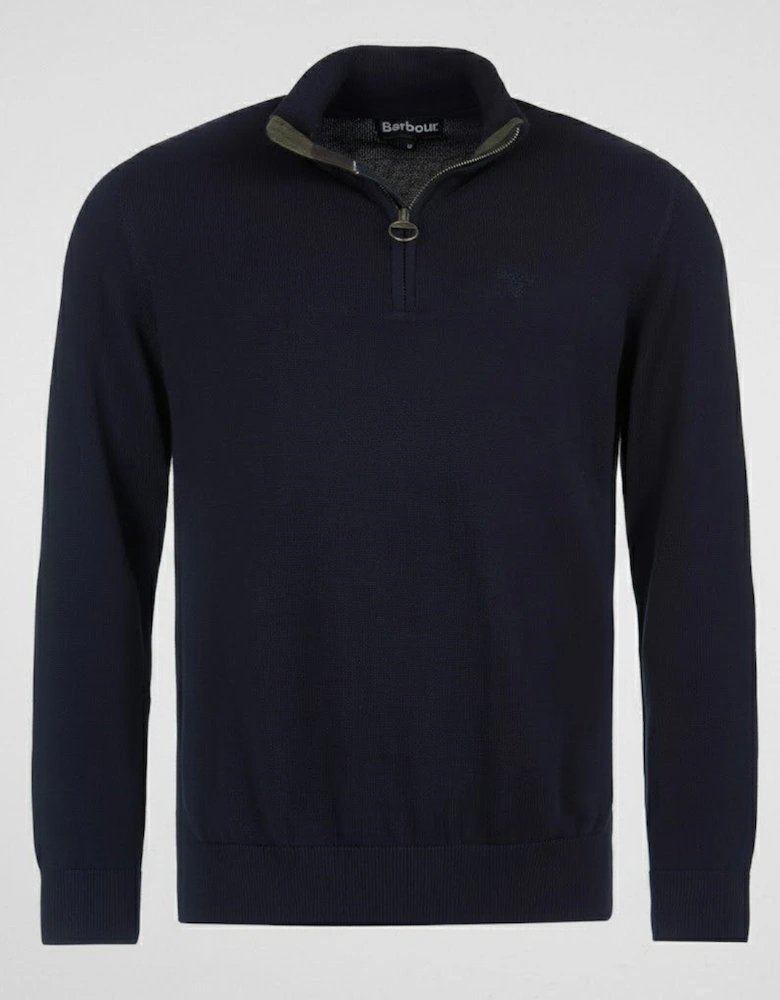 Cotton Mens Half Zip Jumper - Navy
