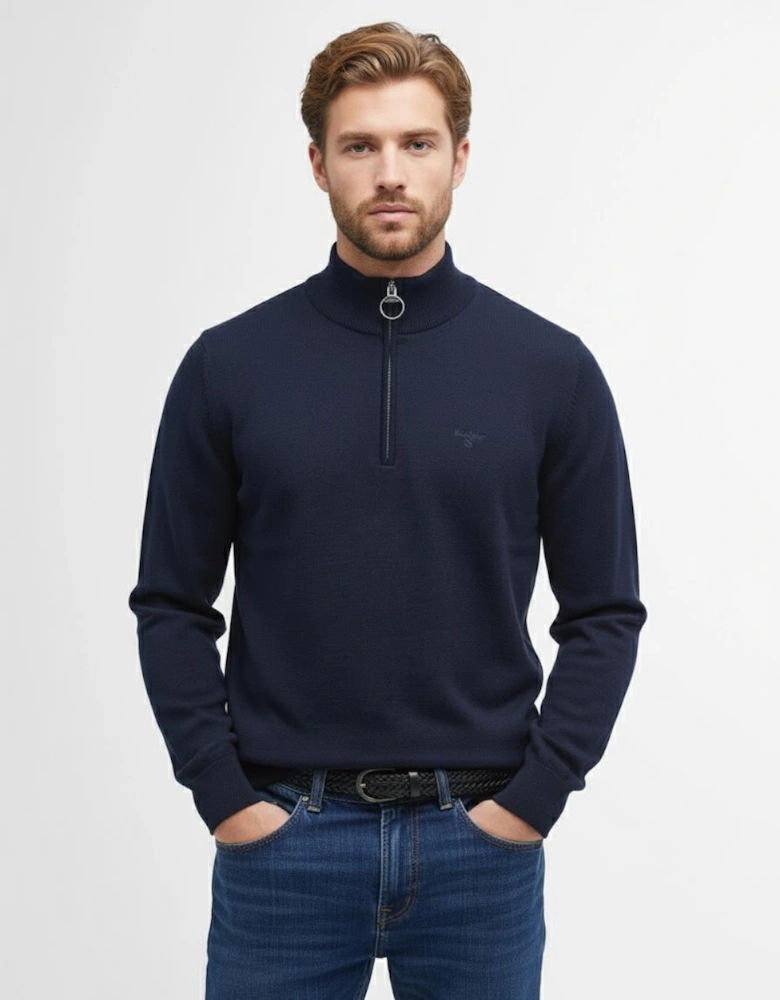 Cotton Mens Half Zip Jumper - Navy