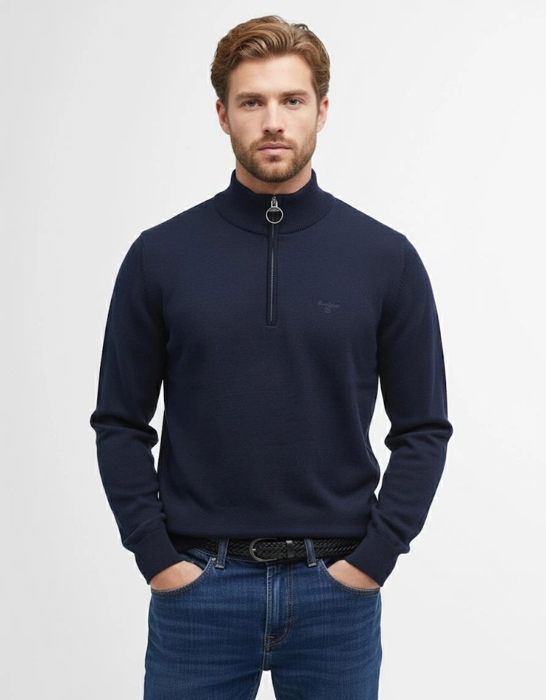 Cotton Mens Half Zip Jumper - Navy