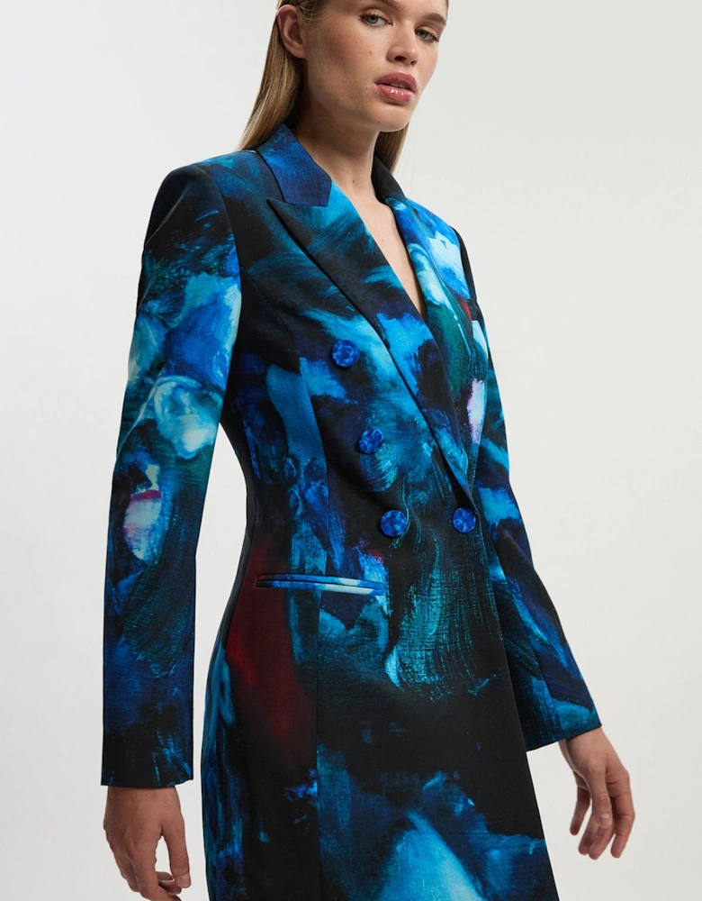 Lily Macrae Polished Tailored Print Double Breasted Blazer Mini Dress