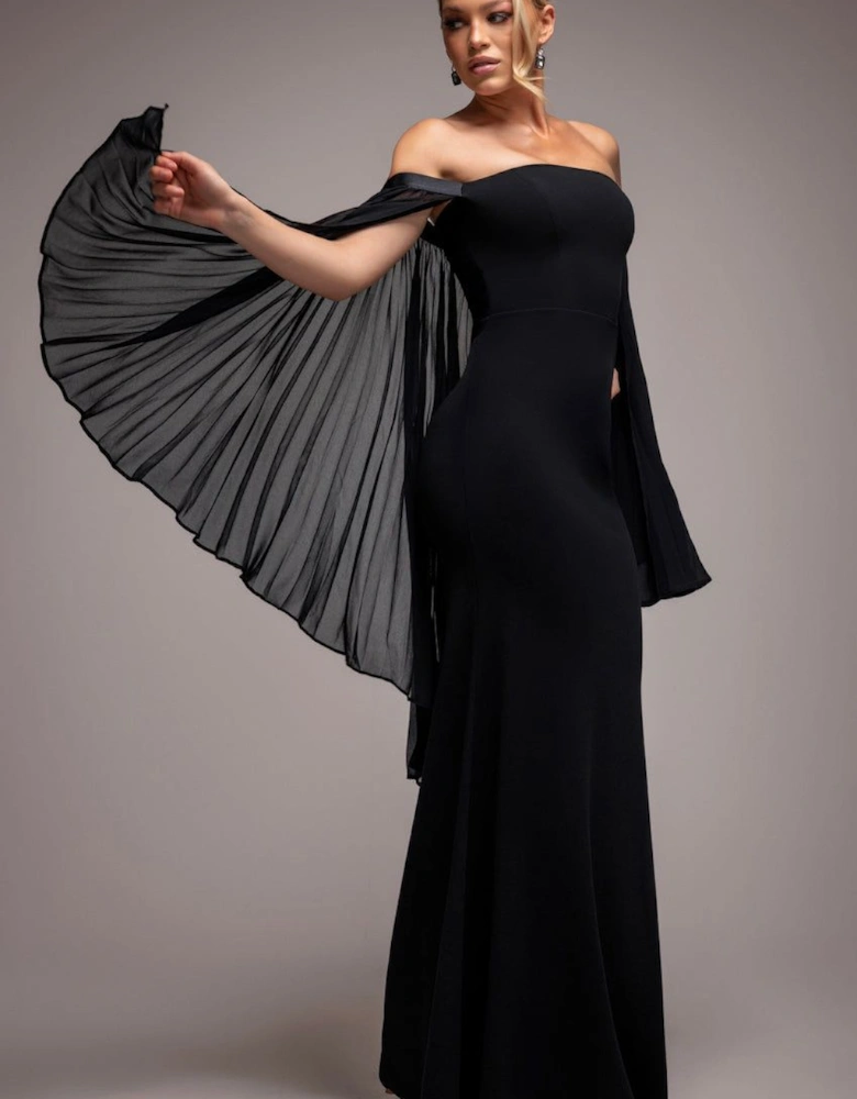 Strapless Maxi Dress With Pleated Chiffon Cape