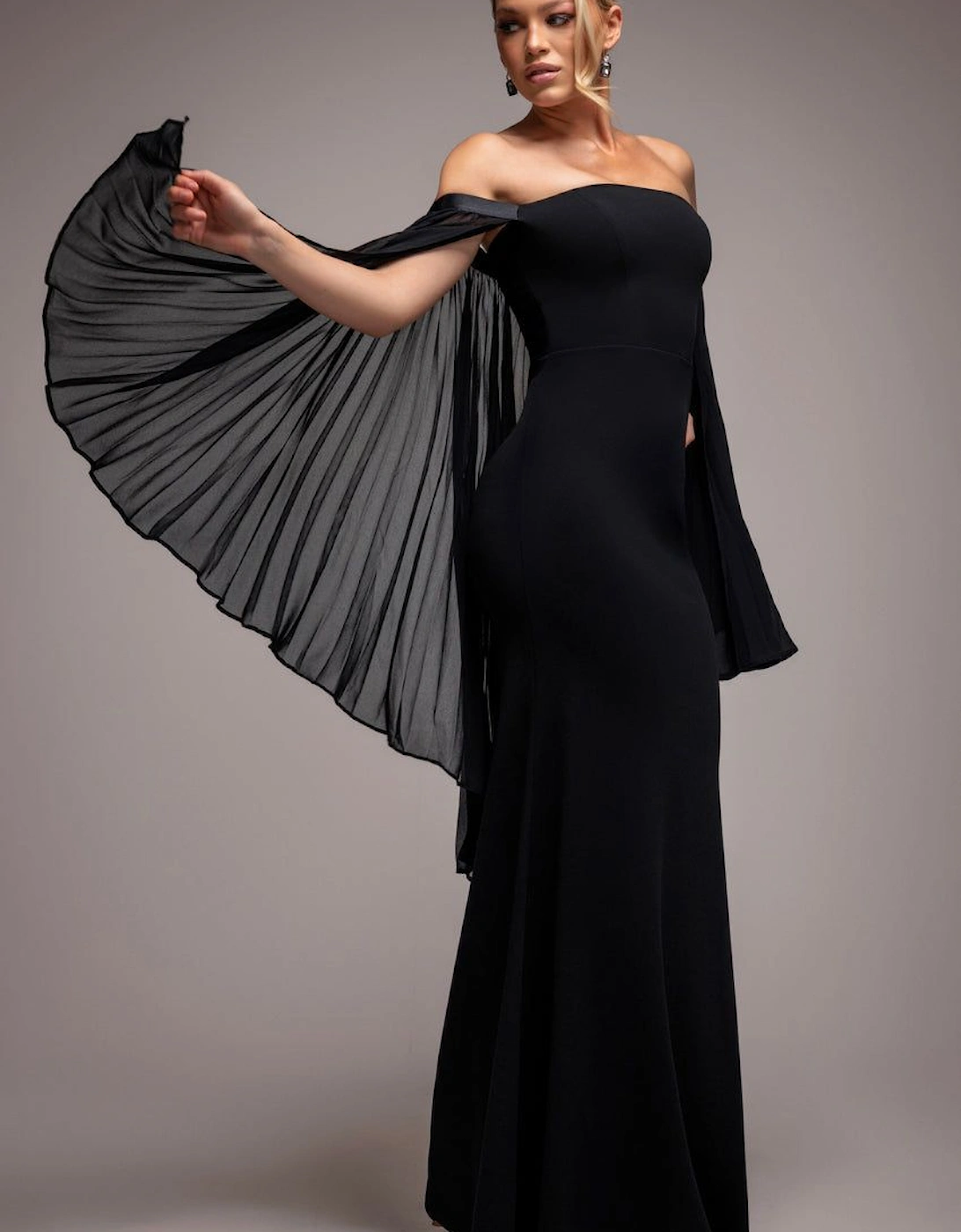 Strapless Maxi Dress With Pleated Chiffon Cape, 2 of 1