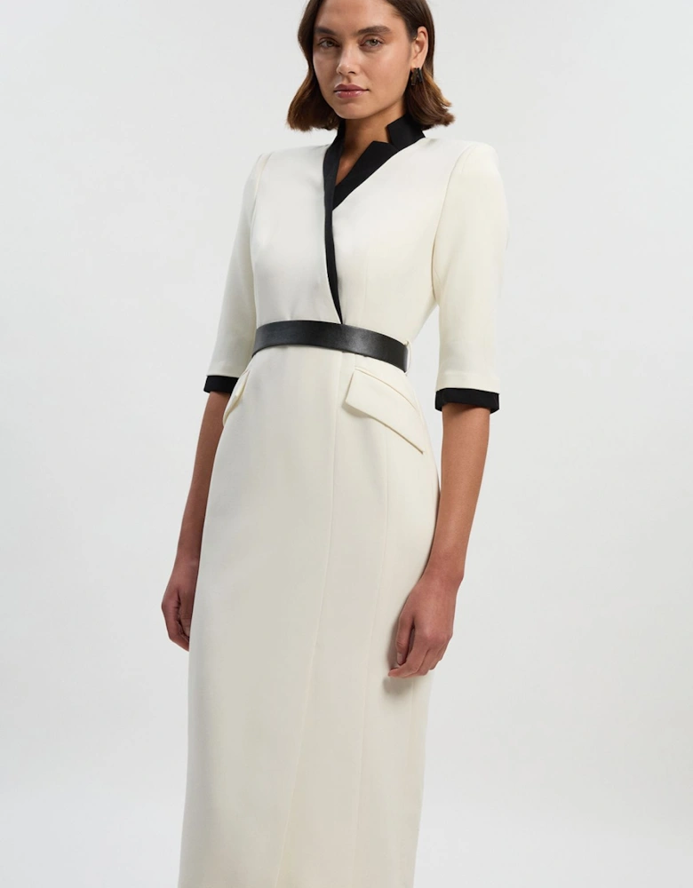Compact Stretch Tipped Tailored Belted Forever Midi Dress