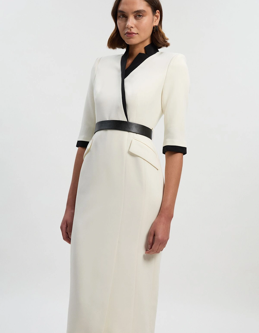 Compact Stretch Tipped Tailored Belted Forever Midi Dress, 2 of 1