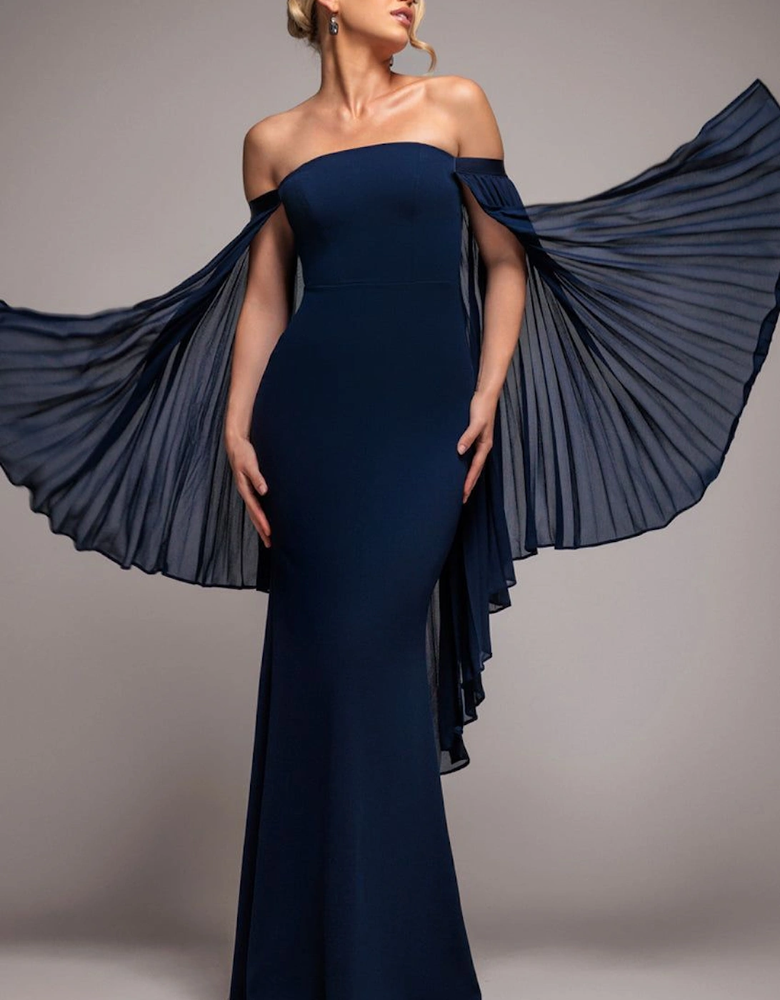 Strapless Maxi Dress With Pleated Chiffon Cape, 2 of 1