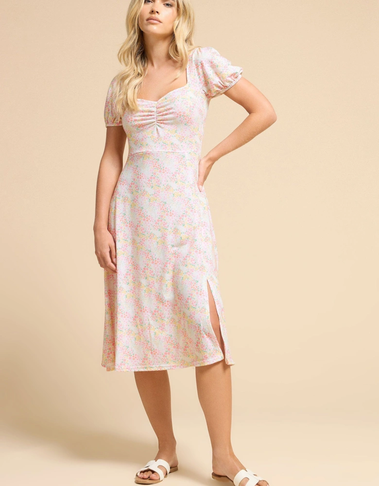 Petite Ditsy Puff Sleeve Midi Dress