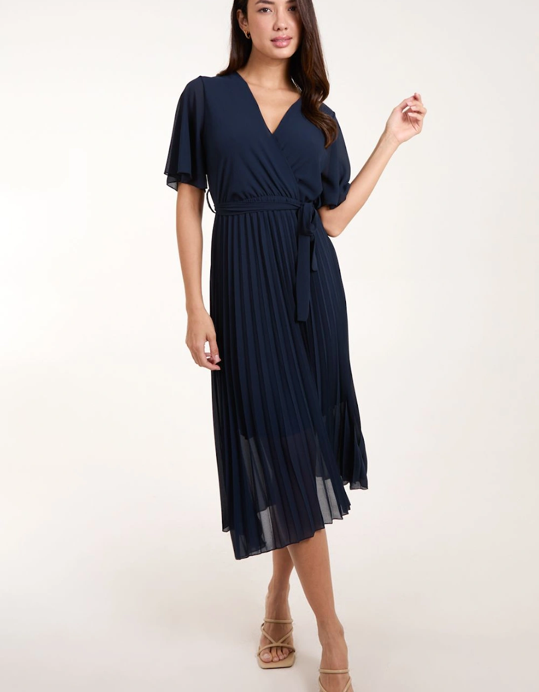 Pleated Wrap Over Belted Dress, 2 of 1