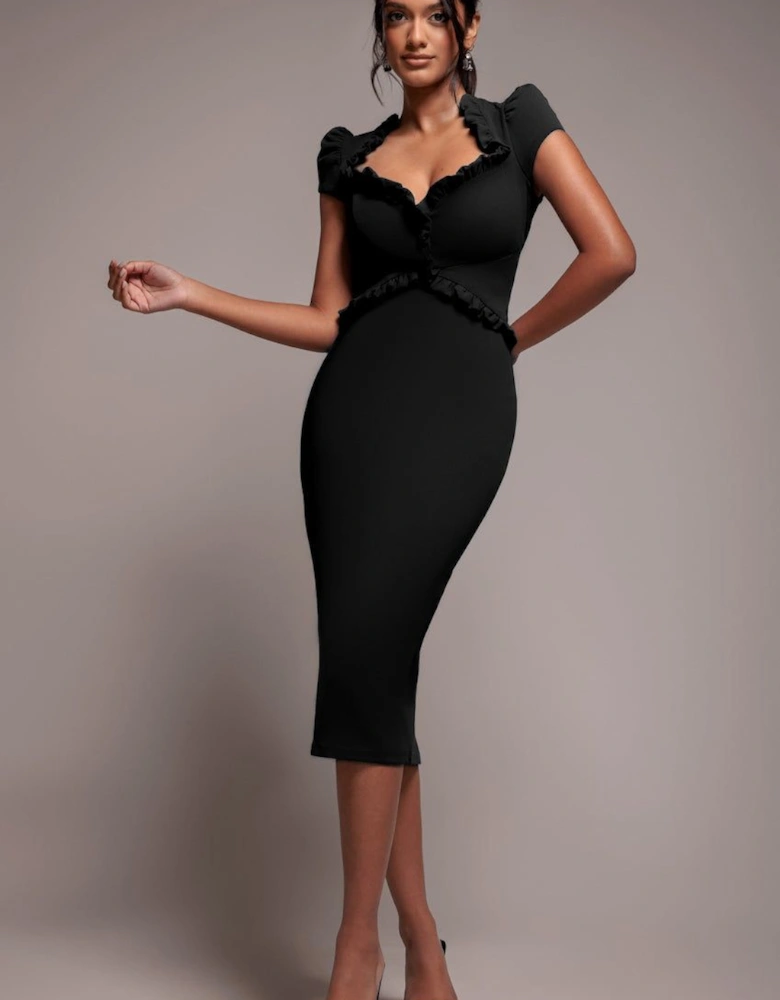 Cap Sleeve Frill Edge Midi Dress