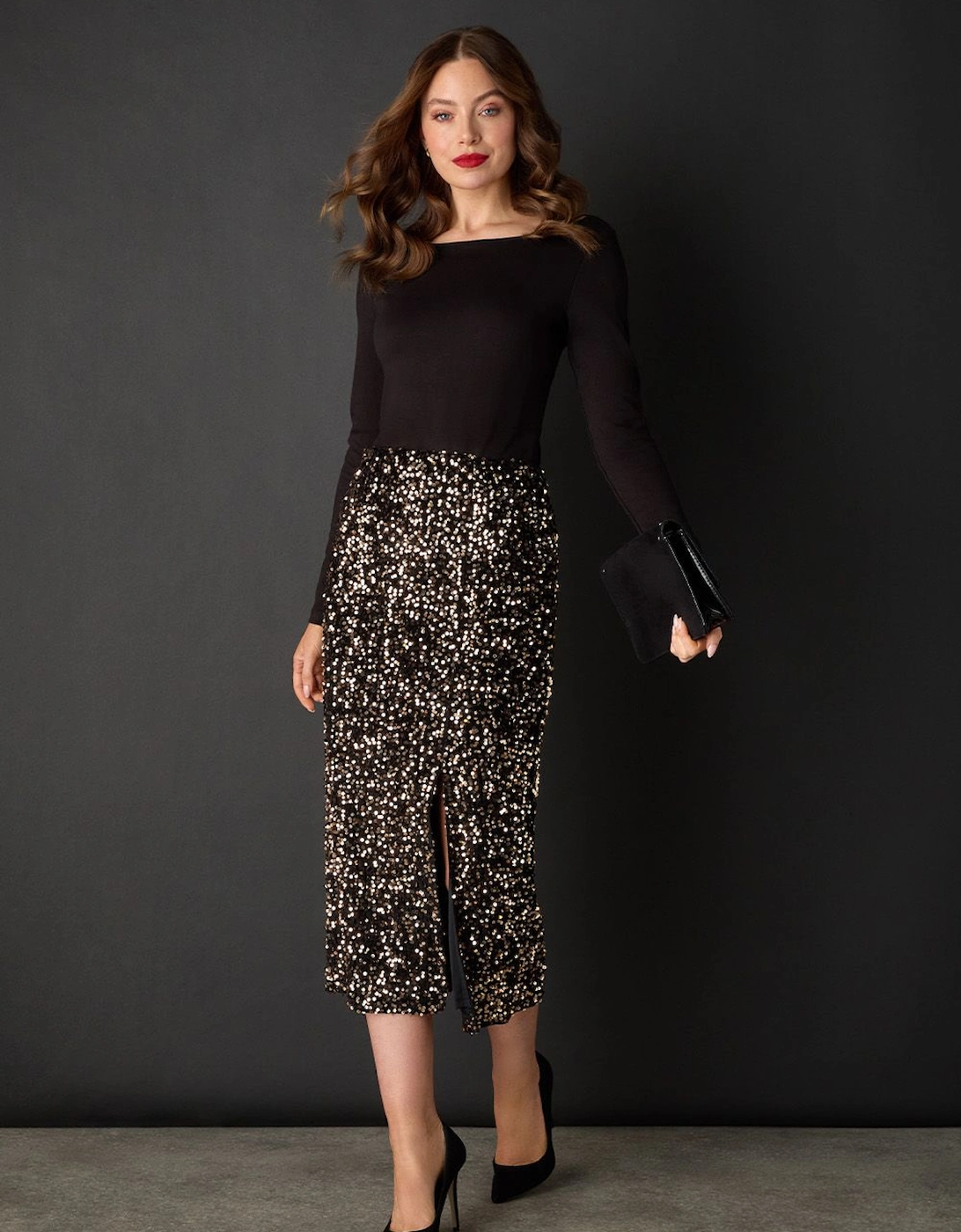 Sequin Embellished High Waist Midi Skirt, 2 of 1