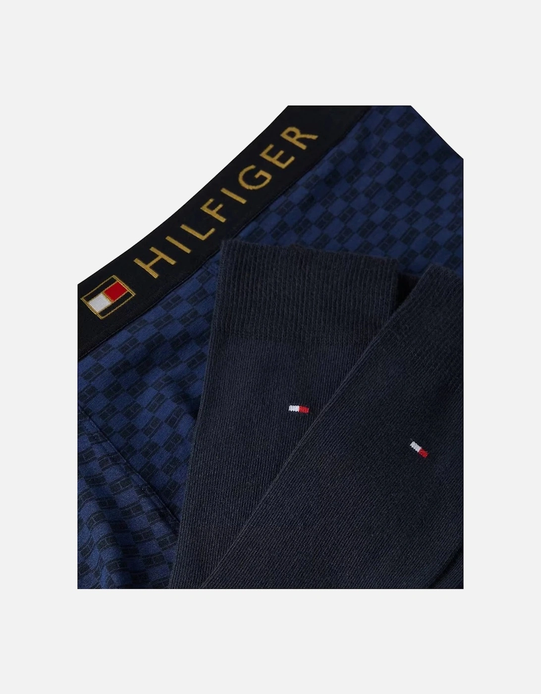 Tonal Flag Print Boxer Trunks & Socks Gift Set, Navy/gold