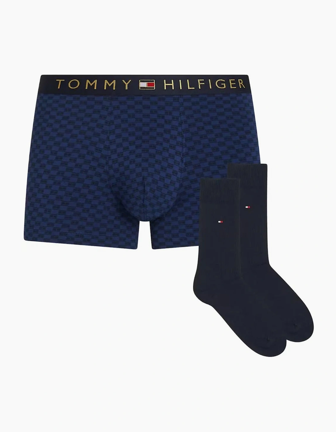 Tommy Hilfiger Tommy Hilfiger Men's Tonal Flag Print Boxer Trunks & Socks Gift Set, Navy/gold