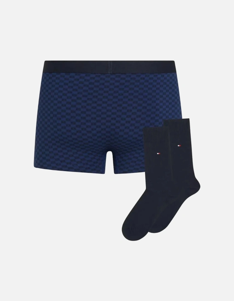 Tonal Flag Print Boxer Trunks & Socks Gift Set, Navy/gold