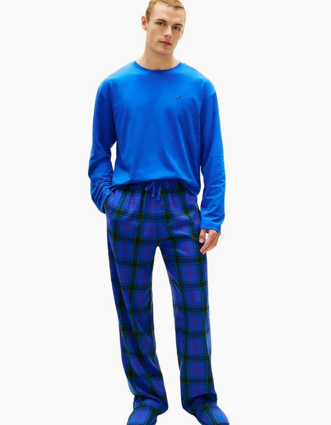 Tommy Hilfiger Men's Plaid Check Pyjamas & Slippers Gift Set, Noble Blue - Size: XXL