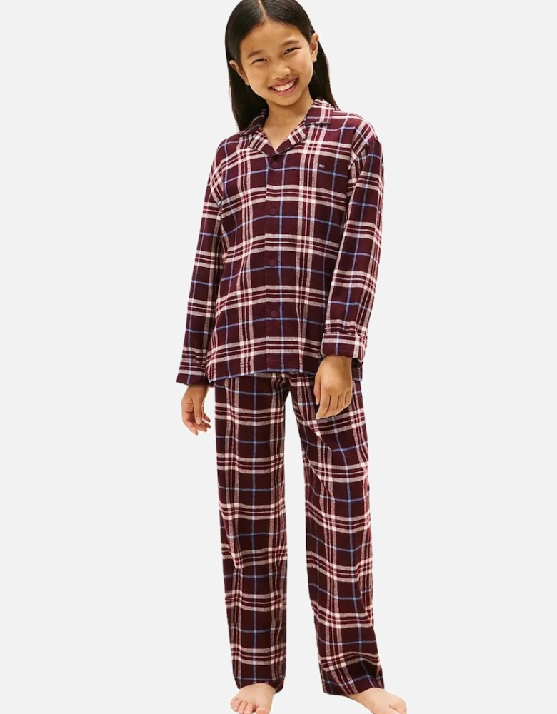 Kids Tartan Flannel Pyjama Gift Set, Burgundy