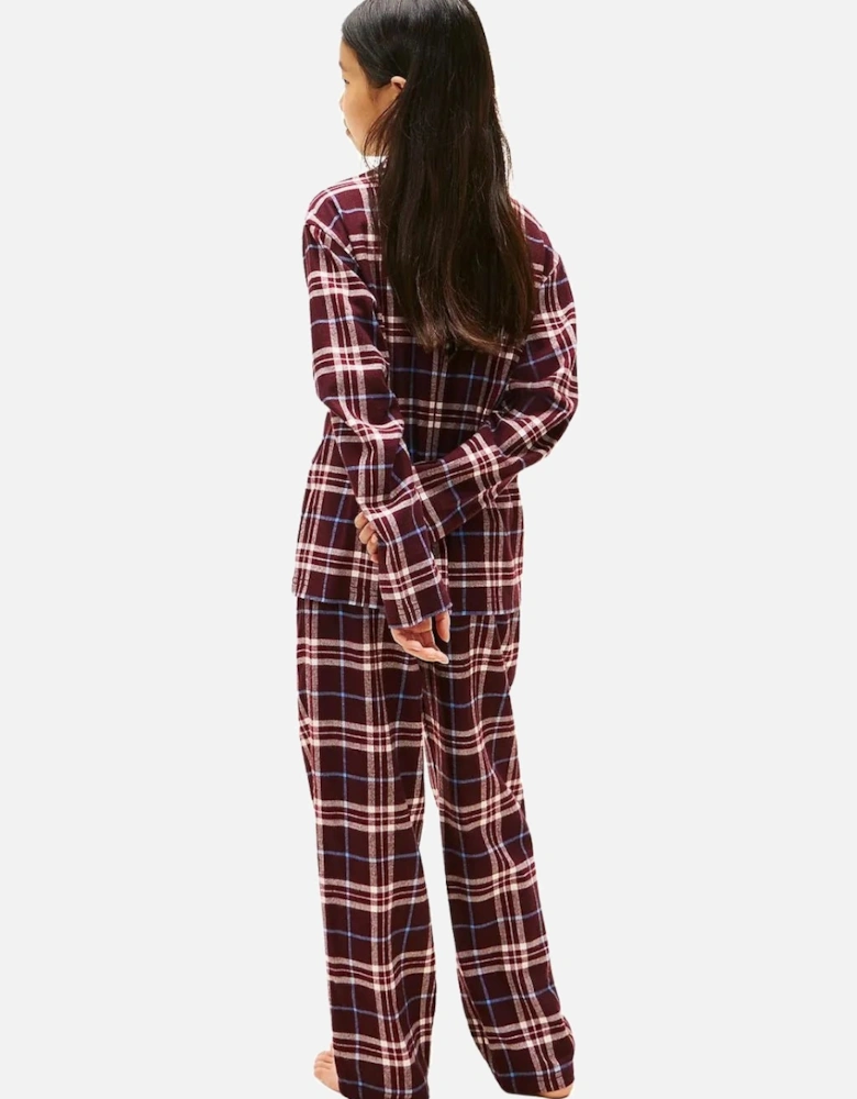 Kids Tartan Flannel Pyjama Gift Set, Burgundy