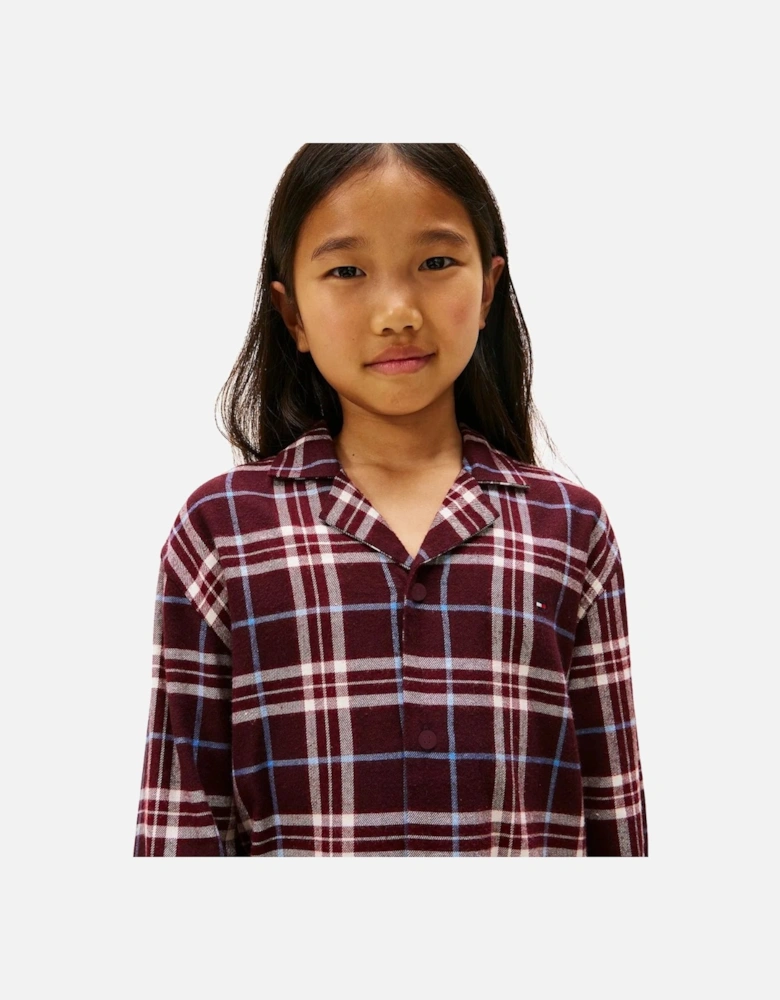 Kids Tartan Flannel Pyjama Gift Set, Burgundy