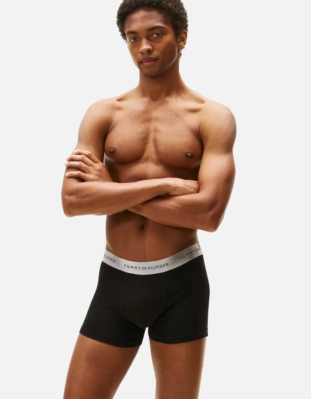 3-Pack Metallic Waistband Boxer Trunks Gift Set, Black w/ green/rouge/silver