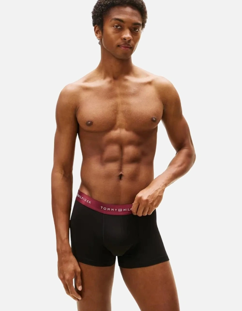 3-Pack Metallic Waistband Boxer Trunks Gift Set, Black w/ green/rouge/silver