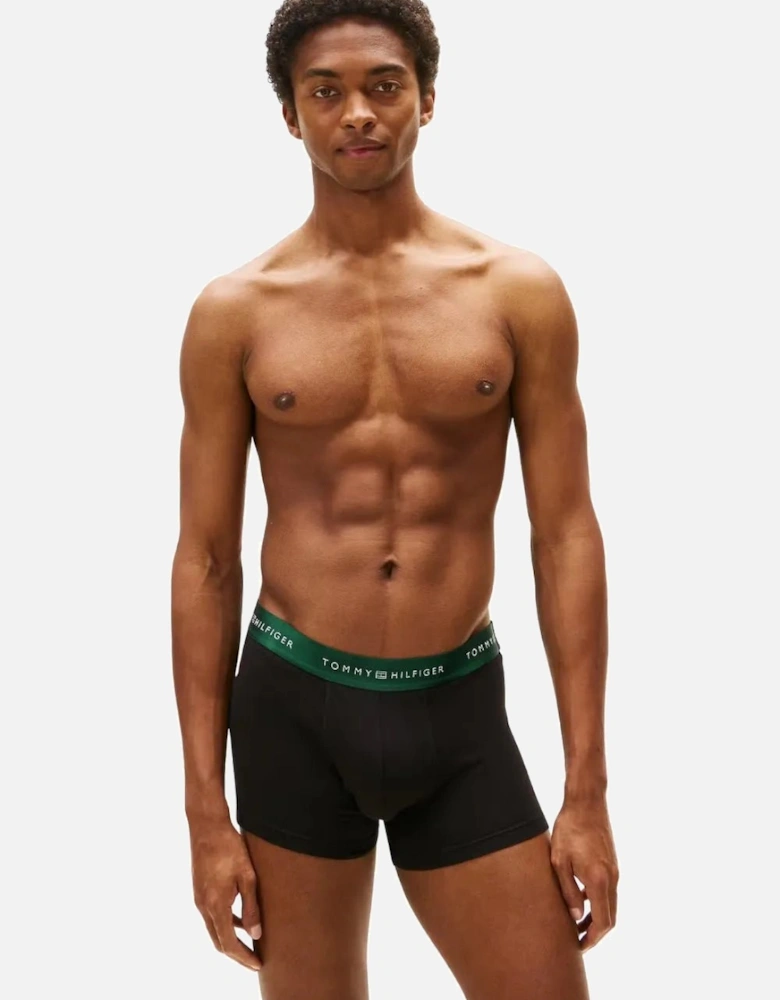 3-Pack Metallic Waistband Boxer Trunks Gift Set, Black w/ green/rouge/silver