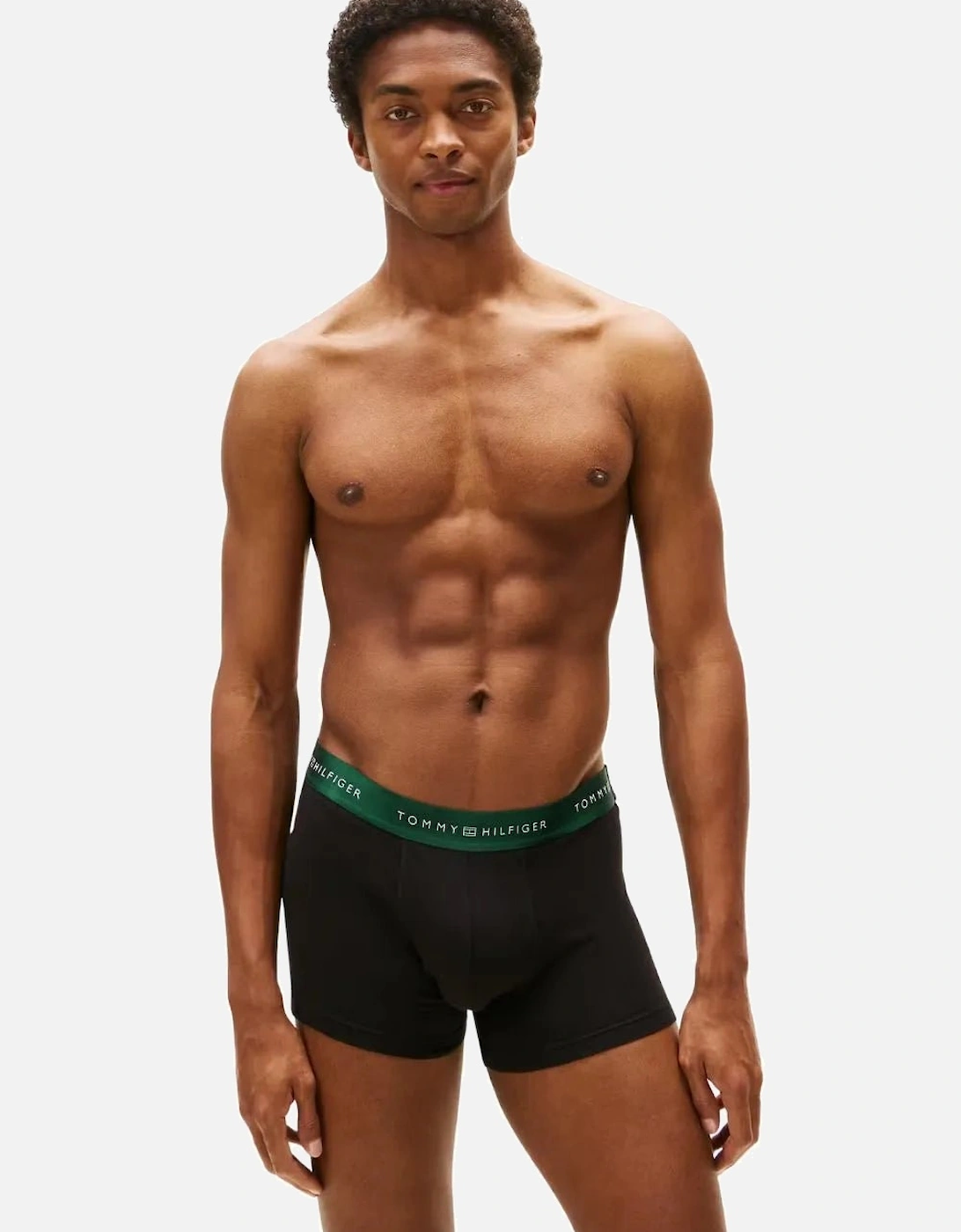 3-Pack Metallic Waistband Boxer Trunks Gift Set, Black w/ green/rouge/silver